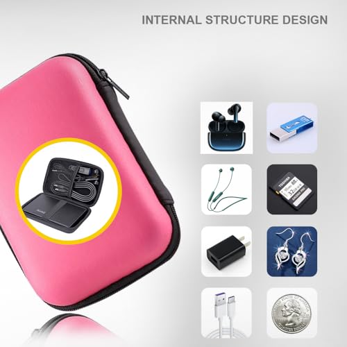 Image of Hard Drive Carrying Case Storage Organizer Bag Multi-Purpose Universal Carry Pouch Compatible with Western Digital WD Elements Seagate, 2.5'' EVA Shockproof Travel Case (Pink)