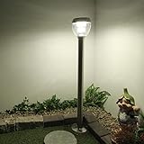 Moderne Außenleuchte Edelstahloptik Bilder zeigen Tag Nachtaufnahmen Stehleuchte Metall Kunststoff Wegleuchte Wegelampe Terrasse Garten Wegleuchte Garten Terrasse Lampe Leuchten außen Beleuchtung