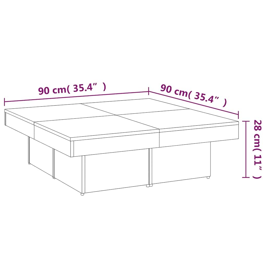 Mesa de centro de roble ahumado, 90 x 90 x 28 cm, mesa de salón cuadrada de madera, robusta mesa de café para aperitivos y artículos decorativos
