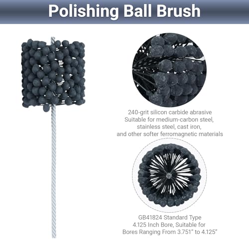 Image of Cylinder Hone, 240 Grit Silicon Carbide, 4 1 /8 inch (105mm) Diameter Ball Hone | for Hole Diameters 3 3 /4 inch - 4 1 /8 inch, Cylinder Engine Sanding Brush for Mild Steel,Stainless Steel,Cast Iron