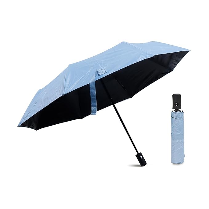 PRANIJ One-Click Auto Open/Close 3-Fold Travel Umbrella For Women, Men, & Kids, Sun & UV Protection Compact Lightweight Windproof Umbrella for Rain (Sky Blue)