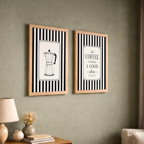 Image of NoWorries Coffee Wall Art Frames Set of 2 | Framed Black & White Coffee Quote Prints, Vintage Kitchen & Bar Decor for Home, Cafe & Dining Room Artwork Framed Paintings (Art-21, 10x13inch)