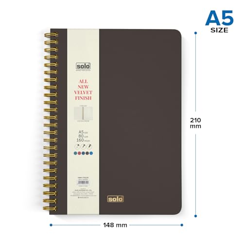 Image of SOLO Velvet Finish Spiral Notebook | A5 Size, 160 Unruled Pages, 80 GSM | Fountain Pen Friendly Premium Journal for Sketching & Writing