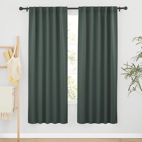 Image of RYB HOME Green Blackout Curtains for Bedroom - Thermal Insulated Curtains and Drapes Privacy Shades for Living Room Farmhouse Closet, W42 x L72 inch, 2 Panels