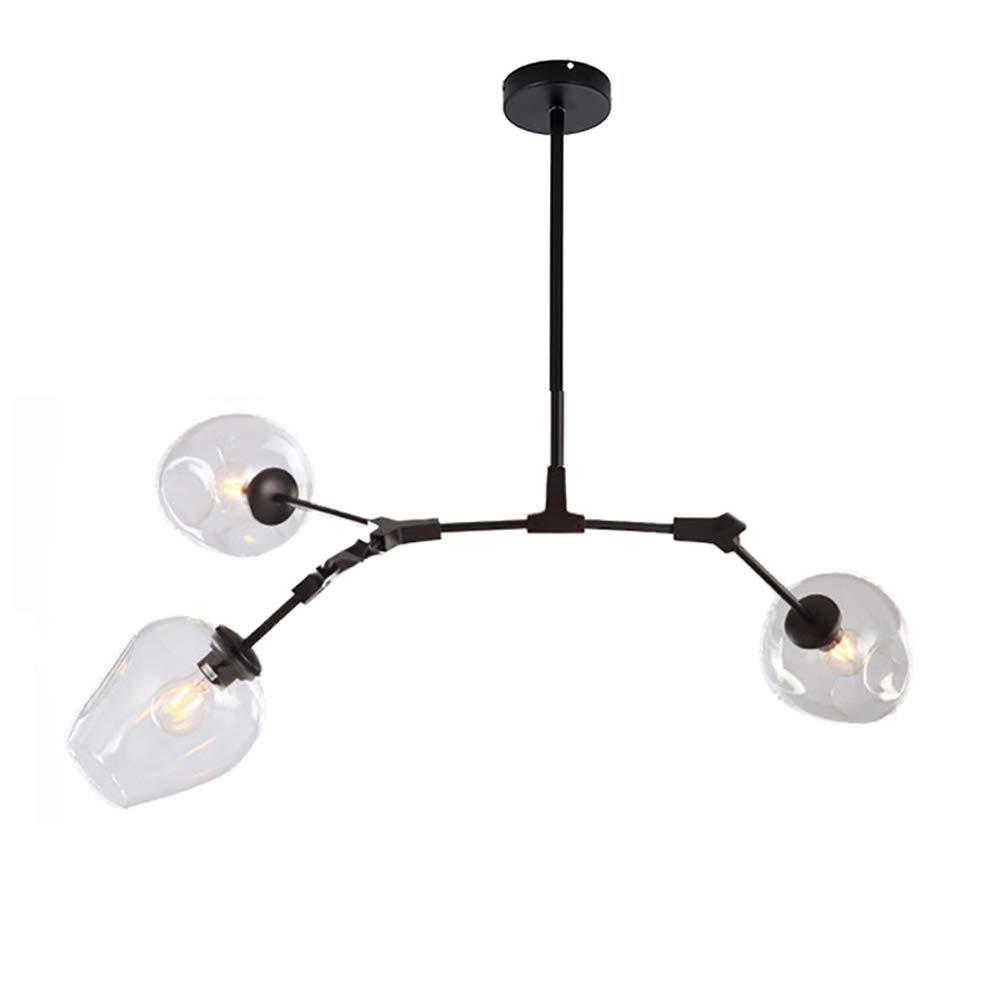 CCSUNNordic Glass Ball Chandelier Adjustable Height,Matte Black Sputnik Chandelier,E26 Metal Hand Blow Branches Pendant Light,40"Mid Century Globe Light Fixtures Transparent Black 3-lights