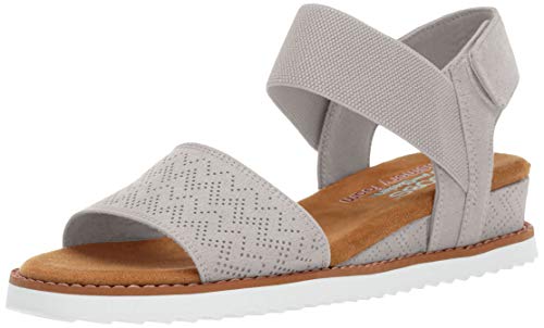Skechers BOBS Women's Desert Kiss-Stretch Quarter Strap Sandal Flat, White, 8 W US Best Deal 