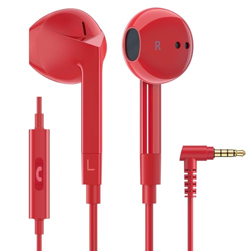 Ludos FEROX Auriculares In Ear con Cable y Microfono, 5 Años de Garantía, Auricular con Jack, Cascos Musica con Graves Potentes, para iPhone, iPad, Samsung, Xiaomi, Huawei, Gaming, Móvil, MP3 - Rojo