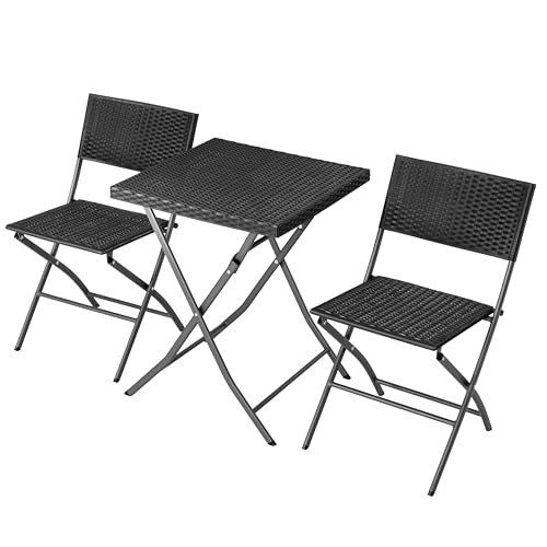 NUU GARDEN 3 Pieces Folding Patio Bistro Set Bistro Table and Chairs Set for Outside, All Weather Small Patio Set for Balcony Porch Backyard, Black