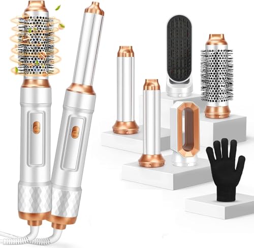 Set de cepillos de aire caliente 5 en 1 con rizadores, plancha, voluminizador y secador de pelo para peinar, para todo tipo de cabello, cuidado del cabello con iones negativos