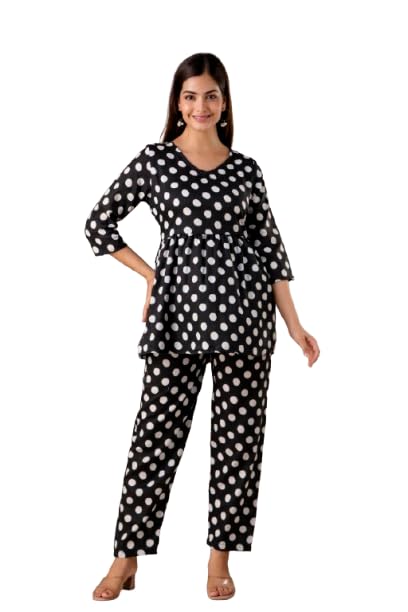 TRENDSWILL Women’s Polka Dot Loungewear Set – 3/4 Sleeve Top & Pants, Comfortable Lounge Outfit
