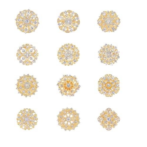 Image of 12 /36 Pieces Wedding Bouquet Brooches for Women Fashion, Rhinestone Bulk Flower Brooch Pins for Crafts