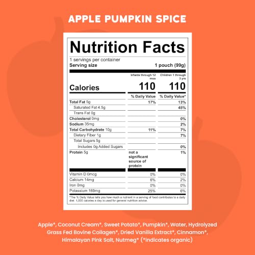 Image of Serenity Kids Organic Apple Pumpkin Spice Pouch, Toddler Snacks, 3.5 OZ | 5g Grass-Fed Collagen Protein Smoothie, USDA Organic Dairy-Free, Breakfast Smoothie, Travel Snacks, Gluten Free Snacks
