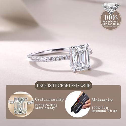 Solitaire Engagement Rings 1ct Moissanite Ring for Women, 8 * 6MM Main Stone Emerald Cut, D Color VVS1 Simulated Diamond Wedding Promise Proposal Ring for Wife birthday gift, All Size4