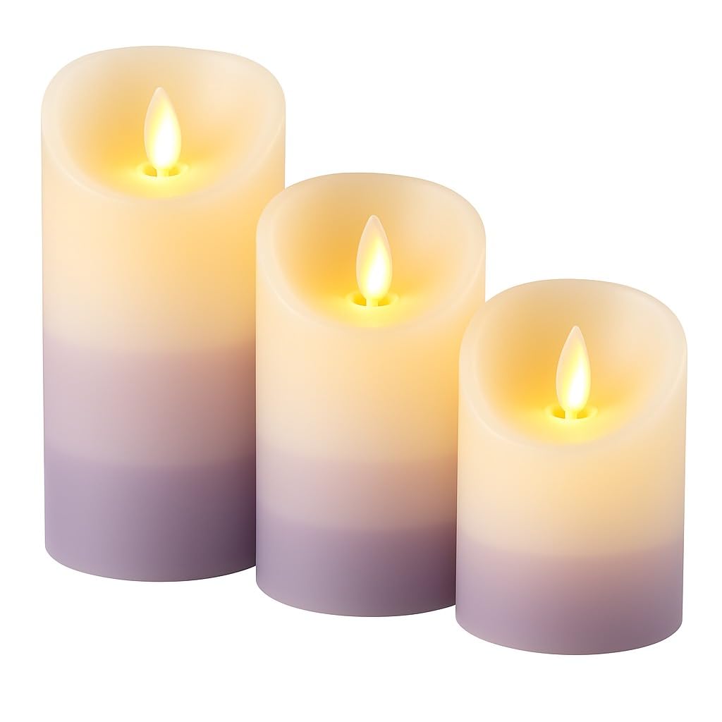 STORE 2508 Pack of 3 LED Flameless Candle Set. Real Wax Battery Operated Flickering Candles, Decorative Light for Home, Bedroom, Parties & Gifts (Lavender Gradient, 7.5x10/12.5/15cm)-image-42