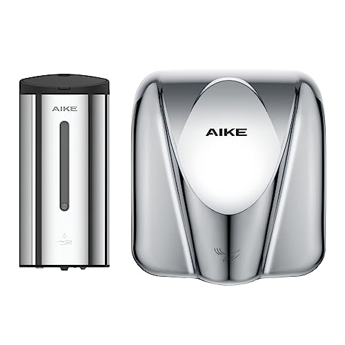 AIKE Hand Dryer and Automatic Soap Dispenser Combination, Model AK2812 & AK1205 Polished
