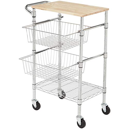 Carrito de Metal 3 Niveles con Tapa de Madera - Plateado
