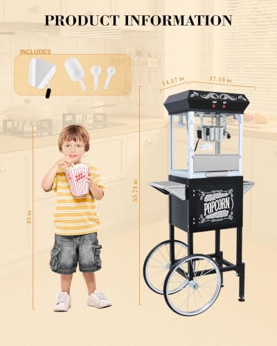 Image of 8 Oz Popcorn Machine with Cart for Home Party Office