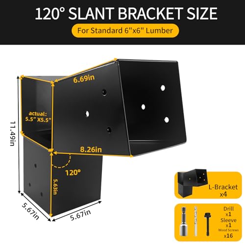 Image of 4Pack 30 Pegola Slant Brackets 2-Way 6x6 Roof Bracket