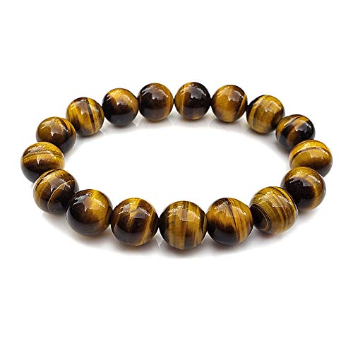 Chengmu 12mm Tiger Eye Stone Stretch Bracelet for Men Natural Round Beads Semi Precious Gemstone for Crystal Elastic Beaded Bracelet 8 