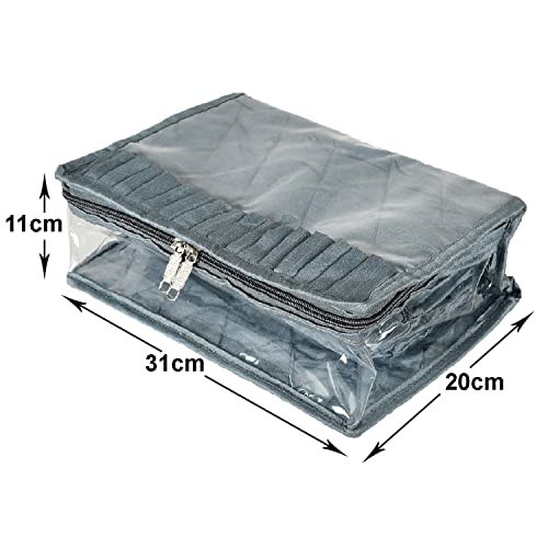 Image of Kuber Industries PVC Laminated Jewellery Organizer|Jewellery Storage Pouch With 13 Transparent Pouches For Home & Traveling (Gray)