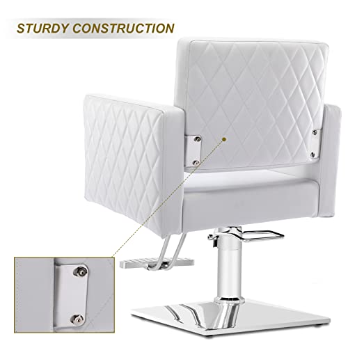 Paddie Hair Salon Chair, Height Adjustable Hydraulic Chair Beauty 360 Degrees Rolling Swivel Hair Salon Equipment For Hair Stylist Women Man (White2) #TOP4