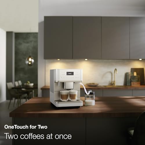 Image of Miele CM 6360 MilkPerfection Automatic Coffee Machine - OneTouch for Two, AromaticSystem, 8 individual profiles, DoubleShot, WiFi-compatible, LED lighting, in Lotus White CleanSteel Metallic