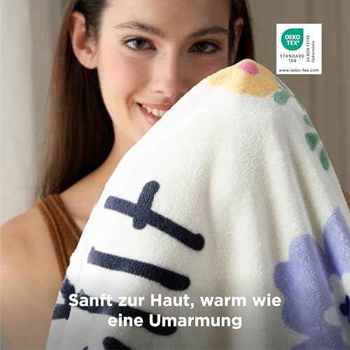 BEDSURE Geschenke für Freundin Kuscheldecke - Deko Decke für Freund, Papa, Oma, Mama & Frauen - Weiche Flauschige Fleecedecke, Geschenk für Muttertag, Vatertag, Geburtstag - 130x150 cm Weiß Blumen 3