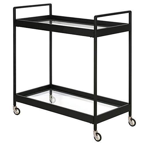 Image of Henn&Hart 33 inch 2-Tier Portable Industrial Bar Cart, Serving Cart, Black