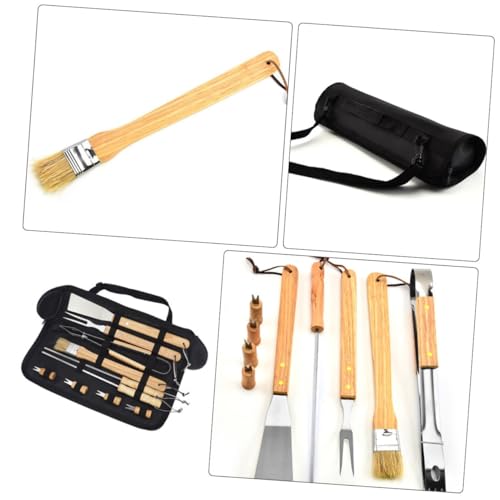Set de 10 utensilios para barbacoa Luxshiny con mango de madera miniatura 4