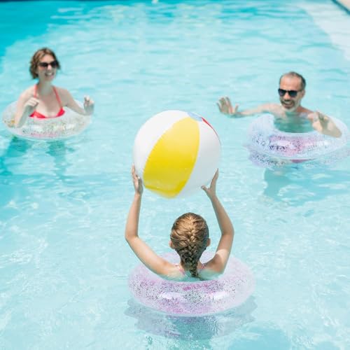 Image of Inflatable Swimming Ring Floater for Kids & Adults| Round Shimmer Tube for Girls| Durable PVC Water Safety Float| Anti-flip Swim Training Aid| Outdoor Pool Accessory (Glitter 23 Inch)