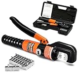 Pliertool 10 Ton Hydraulic Battery Cable Crimper with Spring-Loaded Handle & 9 Dies Battery Cable Lug Wire Crimping Tool for 12-2/0 AWG, 1/8