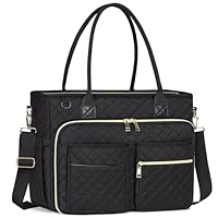 RAINSMORE Teacher Bag 17.3 inch Laptop Bag for Women Work Bags Laptop Tote Nurse Bag Professional Computer Messenger with Insulated Pocket, Laptop Briefcase for Office, College, Nursing, Black
