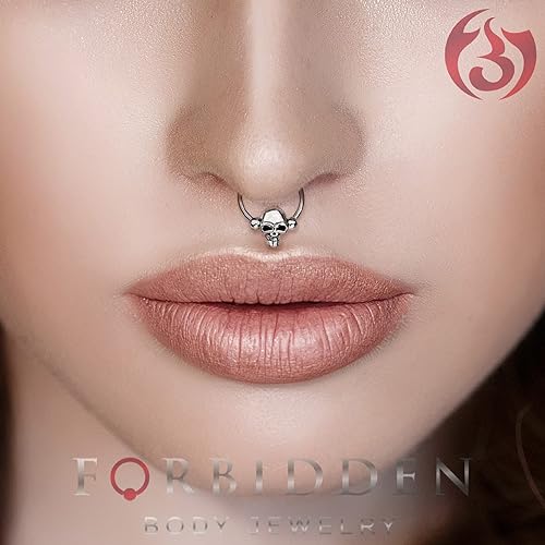 Forbidden Body Jewelry Surgical Steel Skull Captive Bead Ring Hoops, Skull Septum Ring, Nipple Ring, CBR 14G-16G (Sold as Set or Single)3