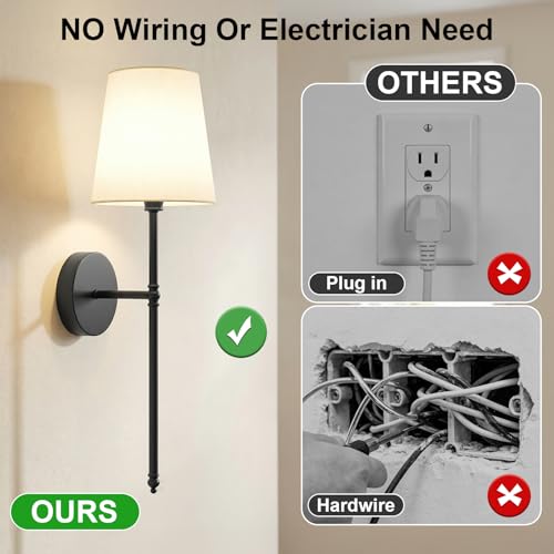 Image of Battery Operated Wall Sconces Set of 2, Rechargeable Wireless Wall Lights with Remote, RGB Dimmable Wall Lamp for Bedroom Wall Decor Living Room Hallway (Black)