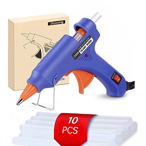 Zfyoung Mini Hot Glue Gun 10Pcs Glue Stick Hot Glue Gun Set For Quick Repair Artist Diy Art Home 20W Blue cover