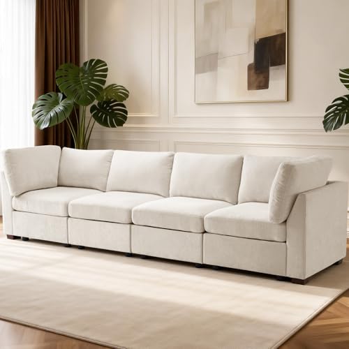 Image of TEKAMON 122 inch Modern Sofa Modular Sectional Couch, 4-Seat Chenille Deep Seat Sofa for Living Room, Bedroom and Apartment, Beige