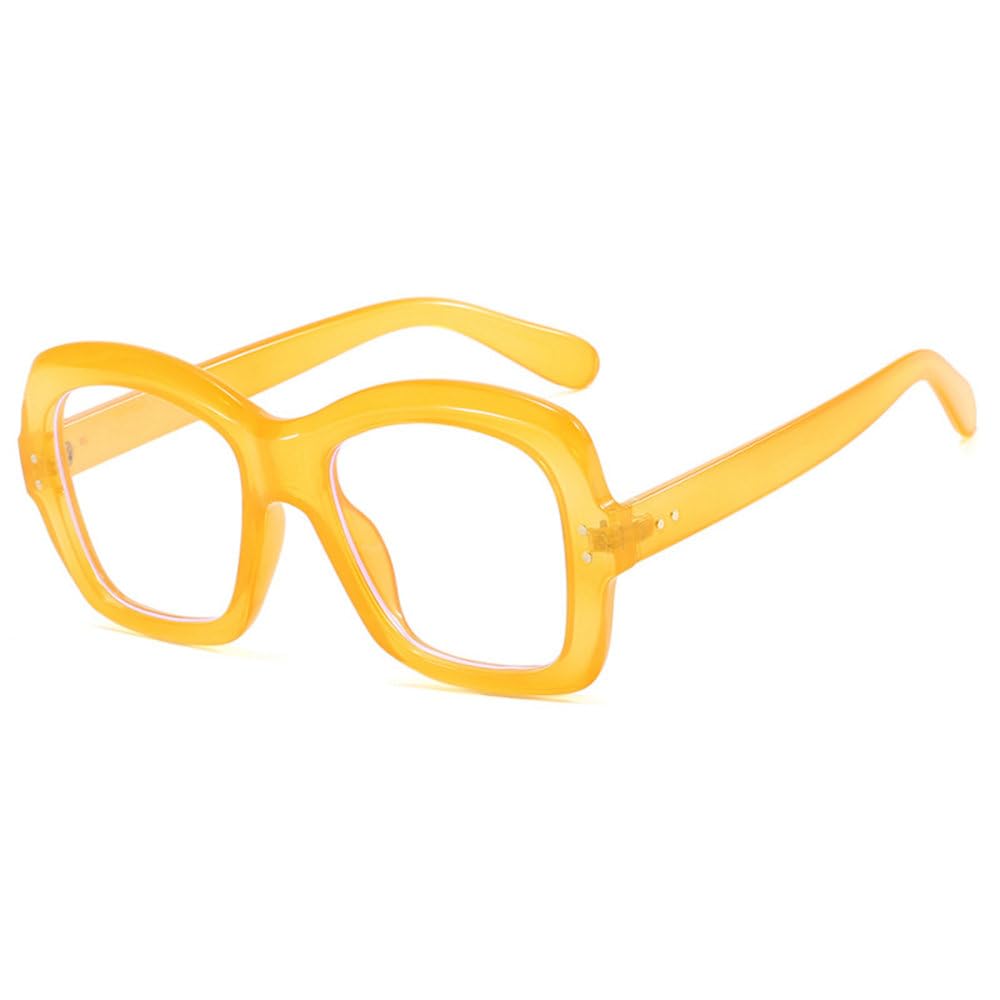 Verres de mode carrés transparents et monture jaune clair