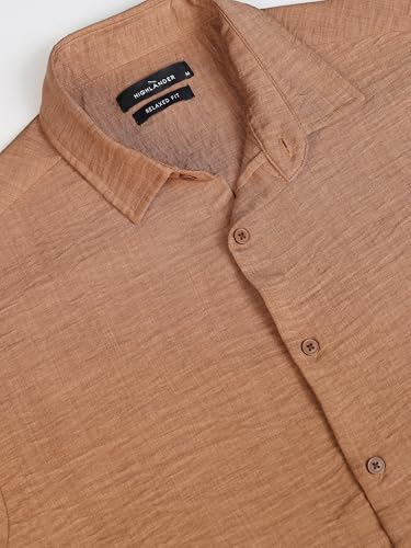 Image of Highlander Men's Relaxed Fit Shirts | Self Design | Long Sleeves | Spread Collar | Casual Shirts | Stylish Shirt