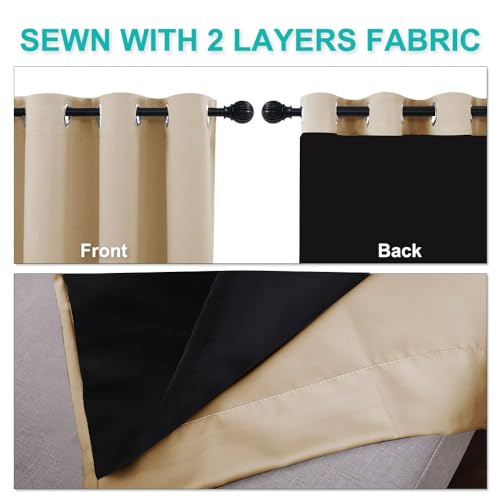 Image of NICETOWN Bedroom Full Blackout Curtain Panels, Set of 2 Pcs, 37 by 50-inch, Biscotti Beige, Super Thick Insulated Grommet Drapes, Double-Layer Blackout Draperies with Black Liner for Small Window