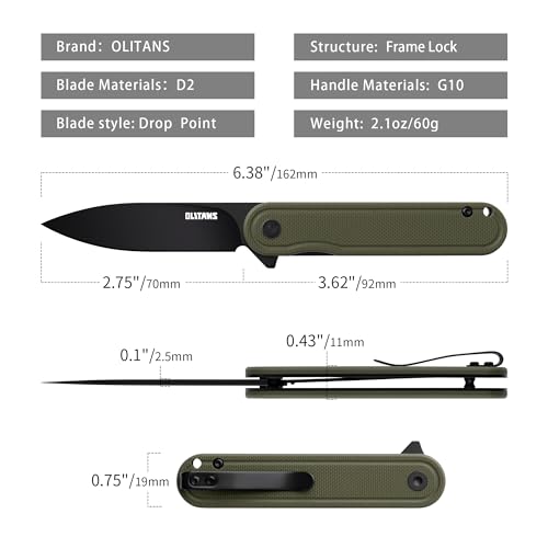Image of OLITANS G040 Pocket Knife, 2.75'' D2 Steel Blade G10 handle, Small EDC Knife with Pocket Clip for Men Women, 2.1oz