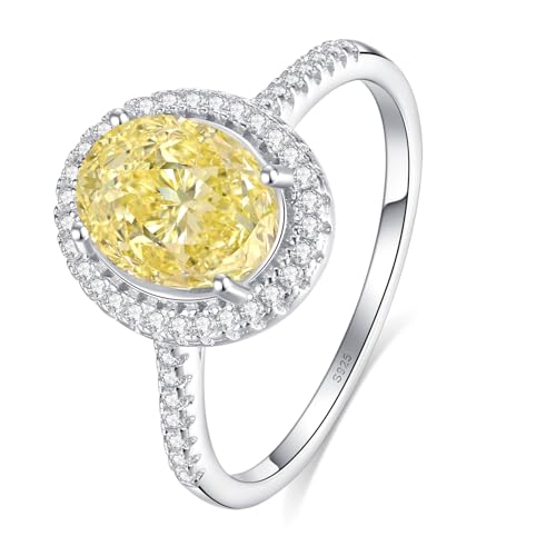 2.35CTTW Yellow Moissanite Halo Ring Oval Cut Moissanite Engagement Rings for Women, 925 Sterling Silver 18K White Gold plated VVS1 Lab Created Diamond Wedding Ring Luxury Gift for Her Size 5