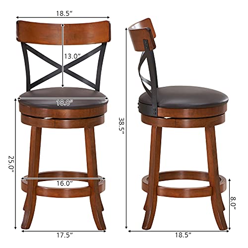 Butaco giratorio de altura para barra, 24 pulgadas, color capuchino, respaldo abierto en X, resistente, para cocina, comedor o bar (24 pulgadas, juego de 4) miniatura 3