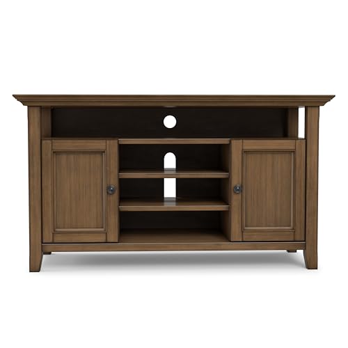 Image of SIMPLIHOME Amherst 72 inch Wide Solid Wood TV Stand in Fog Grey