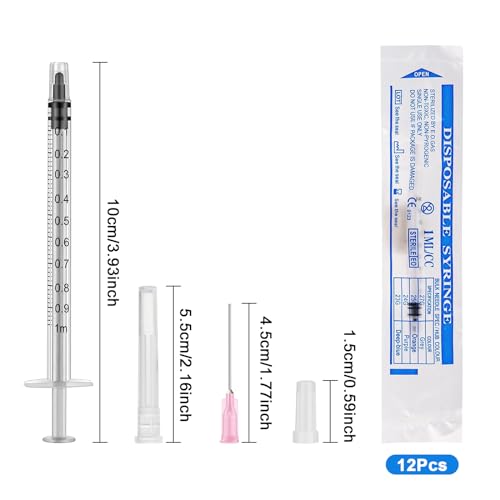 12 Stück 1ml Spritzen Set mit Luer Kunststoffspritze Spritzen Set mit stumpfen Nadeln zum Nachfüllen Messen von Öl Kleber Flüssigkeiten Haustieren Wissenschaftlichen Laboratorien Spritze mit Nadel