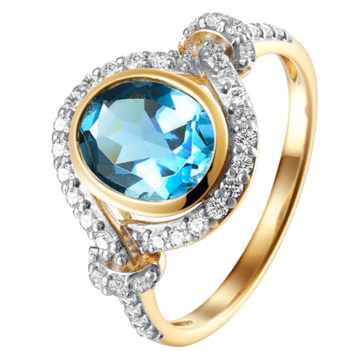 3Ct 925 Sterling Silver Oval London Blue Topaz with Halo White Zircon Two Tone Statement Rings for Women 5-10