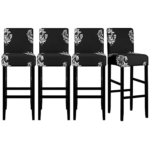 Image of Lellen Bar Stool Covers Set of 4 - Pattern Barstool Seat Covers,Stretch Bar Chair Covers,Removable Bar Stool Chair Covers,Chair Slipcovers,Stool Covers for Kitchen Dining Room Counter Island(125870)