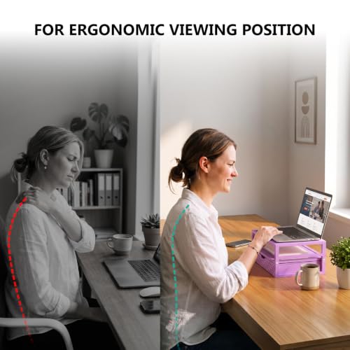 Image of WALI Desk Organizer with Drawer,Computer Monitor Stand with Storage, Desk Organizers and Accessories for Computer, Printer, Laptop Riser for Home Office Supplies, (PTT005-V), 1 Pack, Purple