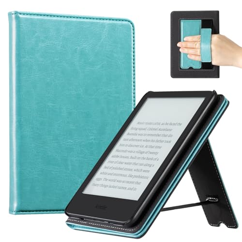 Image of CoBak Case with Stand for for 6 inch Kindle (2024 & 2022, 11th Gen) - PU Leather Smart Cover with Auto Sleep /Wake & Hand Strap, Premium Protective Case for Kindle Basic.Sky Blue