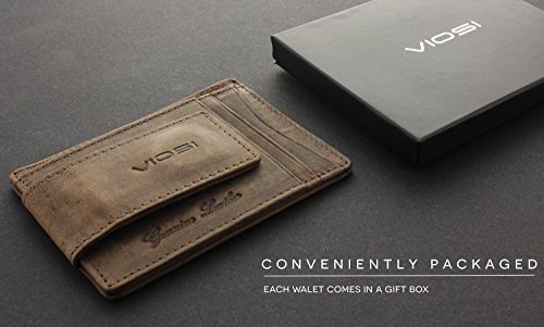 Viosi Money Clip Leather Wallet For Men Slim Front Pocket Credit Card Holder with Powerful Rare Earth Magnets