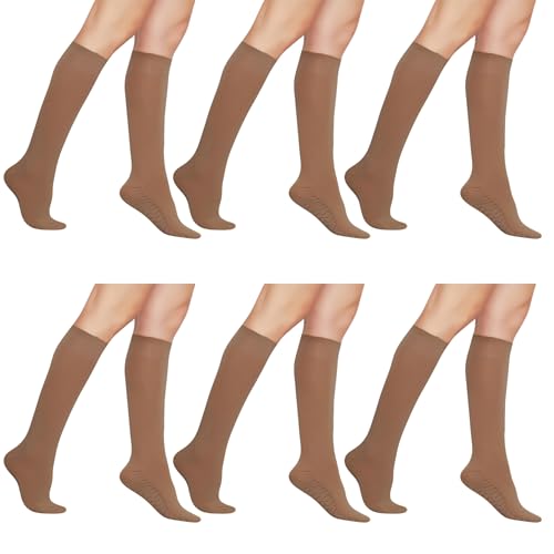 Image of AWS /American Made 6 Pairs Women's Sheer Knee Massage Socks with Reinforced Toe and Base Stay up Band